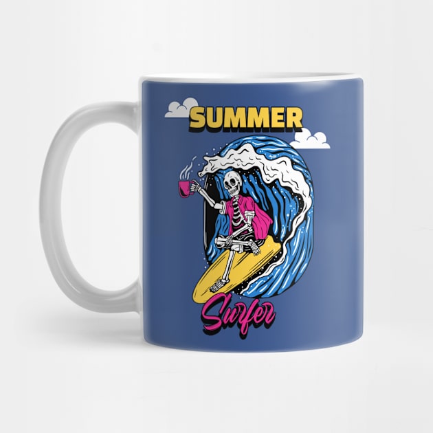 Surfer Wave Coffee Skeleton Summer by letnothingstopyou